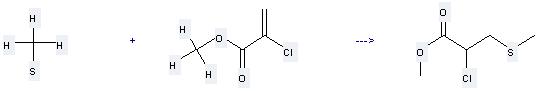 Methyl mercaptan can be used to produce 2-chloro-3-methylsulfanyl-propionic acid methyl ester at the ambient temperature